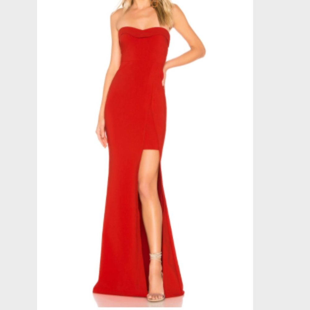 LIKELY Strapless Red Ella Gown